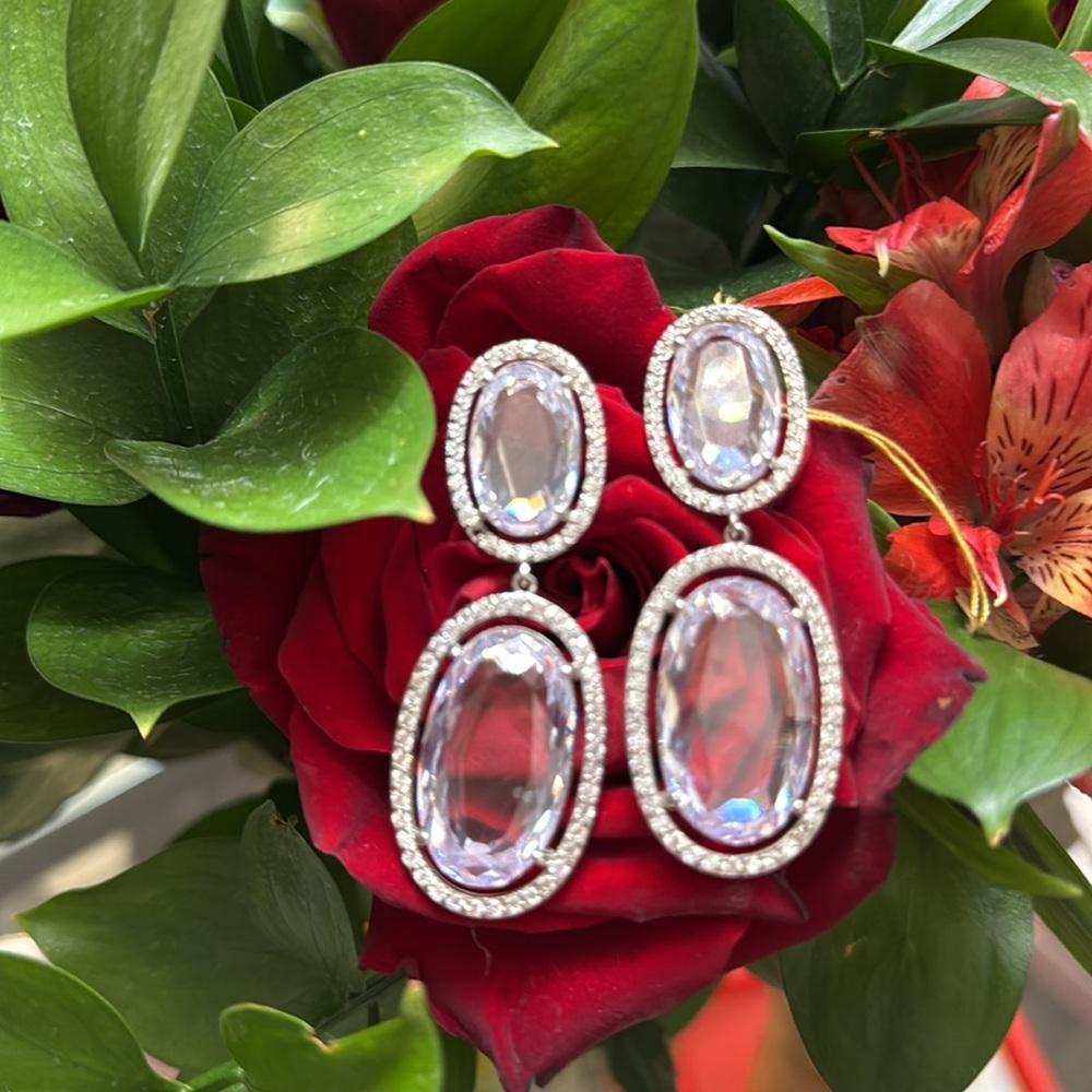 Elegant Silver Crystal Drop Earrings
